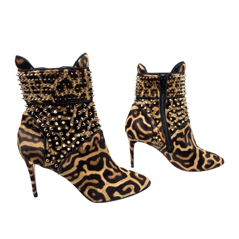 Christian Louboutin Ankle Boots Leopard Hongroise Calf Hair Spike Brown 38 8 - Picture 2 of 9